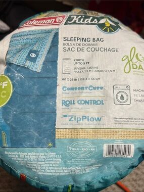 Coleman Blue Youth Patterned Sleeping Bag with Teal Accents